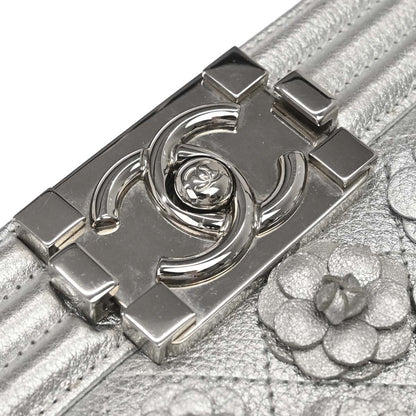 Boy Chanel 2019 Silver Lambskin Camellia Applique Small Chain Shoulder Bag