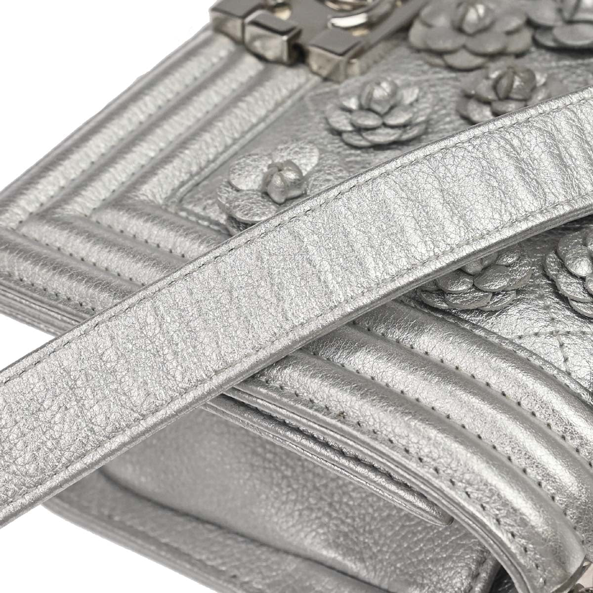 Boy Chanel 2019 Silver Lambskin Camellia Applique Small Chain Shoulder Bag