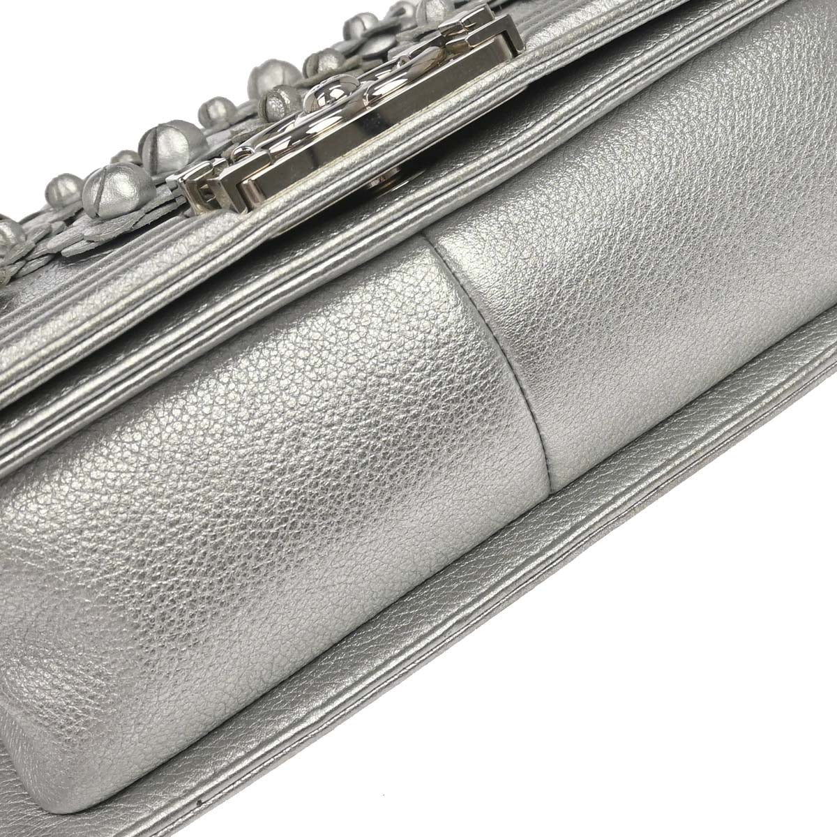 Boy Chanel 2019 Silver Lambskin Camellia Applique Small Chain Shoulder Bag