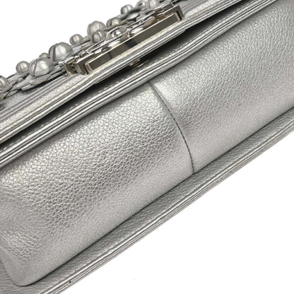 Boy Chanel 2019 Silver Lambskin Camellia Applique Small Chain Shoulder Bag