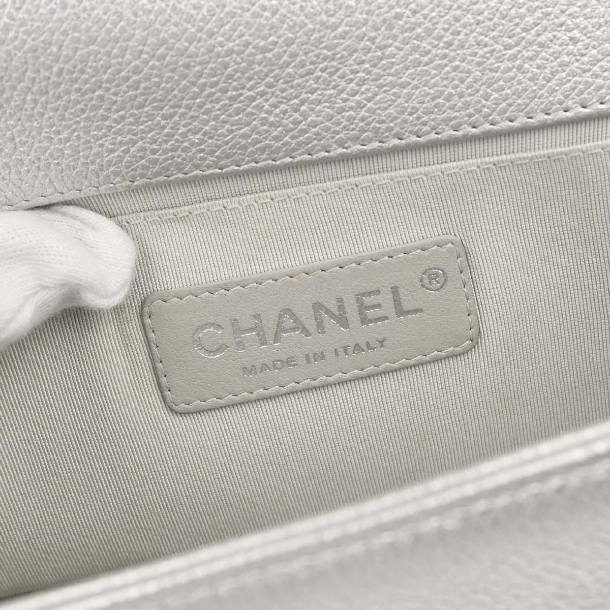 Boy Chanel 2019 Silver Lambskin Camellia Applique Small Chain Shoulder Bag