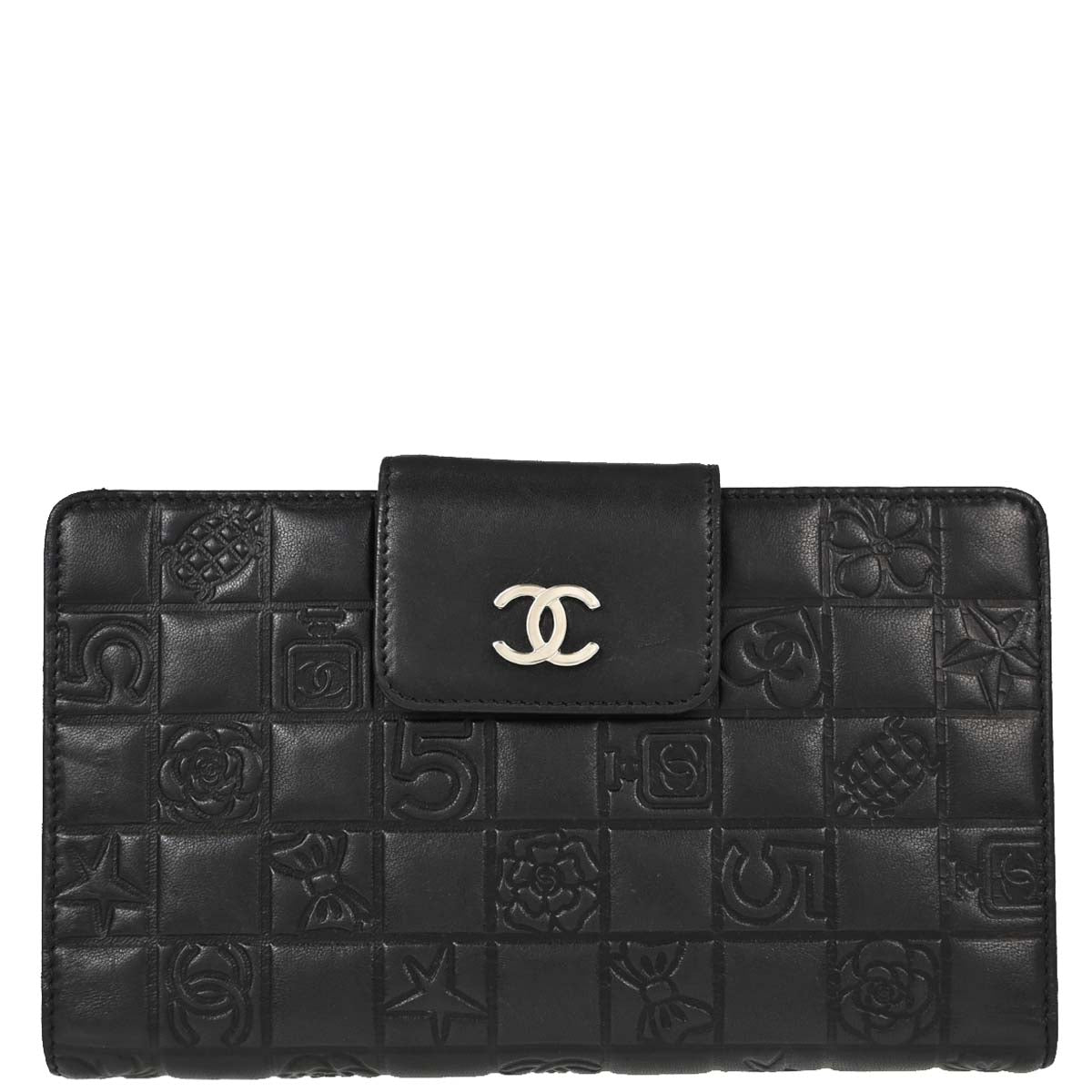 Chanel Black Lambskin Icon Long Bifold Wallet