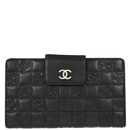 Chanel Black Lambskin Icon Long Bifold Wallet
