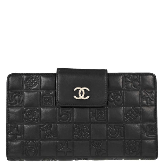 Chanel Black Lambskin Icon Long Bifold Wallet