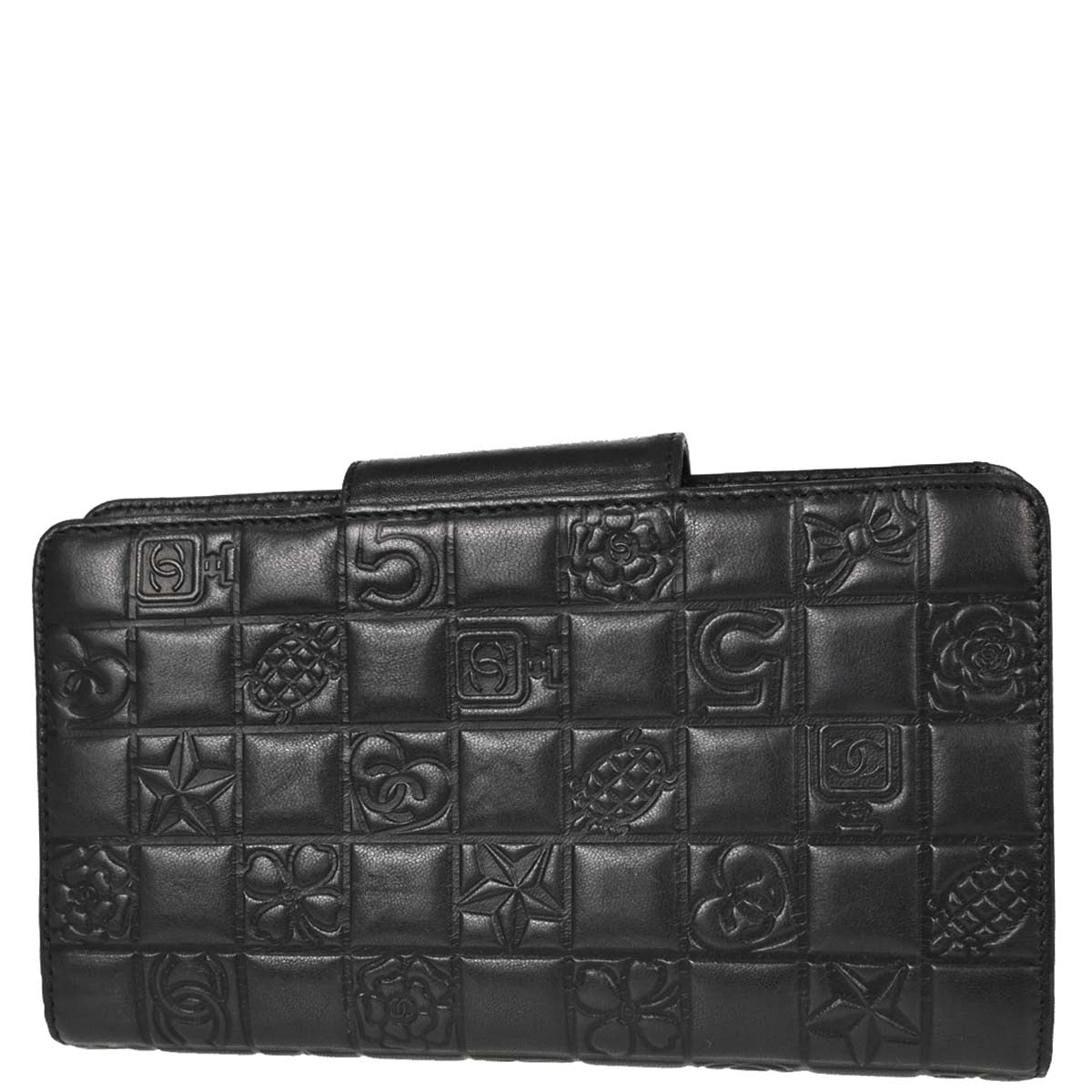 Chanel Black Lambskin Icon Long Bifold Wallet