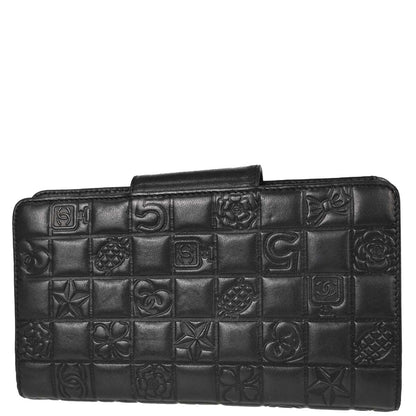Chanel Black Lambskin Icon Long Bifold Wallet
