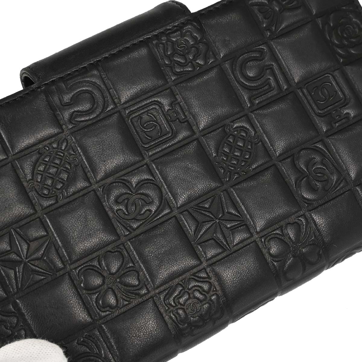 Chanel Black Lambskin Icon Long Bifold Wallet