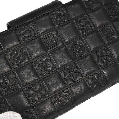 Chanel Black Lambskin Icon Long Bifold Wallet