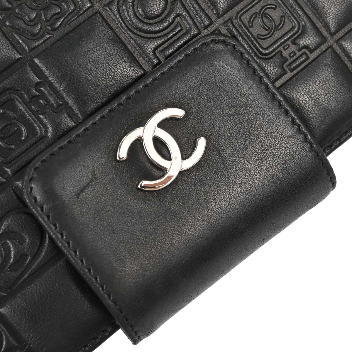 Chanel Black Lambskin Icon Long Bifold Wallet