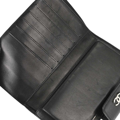 Chanel Black Lambskin Icon Long Bifold Wallet