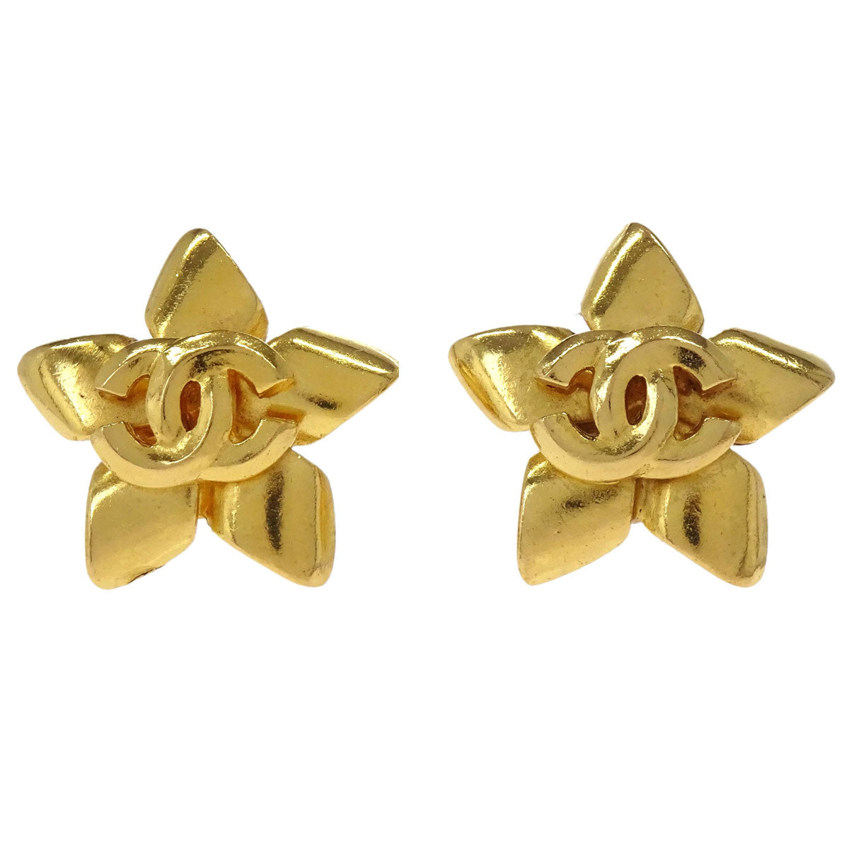 Chanel Flower CC Clip-On Earrings Gold 96P