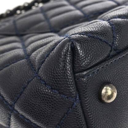 Chanel * 2015-2016 Navy Bordeaux Caviar Skin Lizard Coco Handle 2way Shoulder Handbag