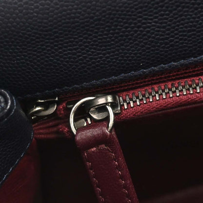 Chanel * 2015-2016 Navy Bordeaux Caviar Skin Lizard Coco Handle 2way Shoulder Handbag