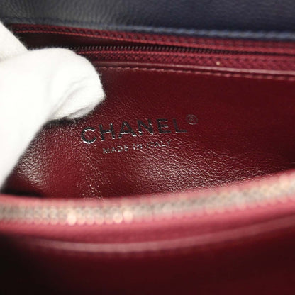Chanel * 2015-2016 Navy Bordeaux Caviar Skin Lizard Coco Handle 2way Shoulder Handbag