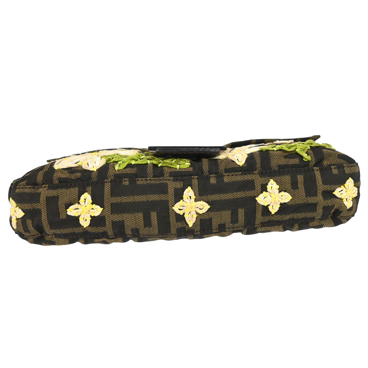 Fendi Brown Canvas Zucca Floral Embroidery Baguette Handbag
