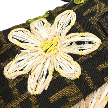 Fendi Brown Canvas Zucca Floral Embroidery Baguette Handbag