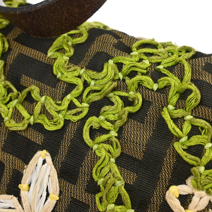 Fendi Brown Canvas Zucca Floral Embroidery Baguette Handbag