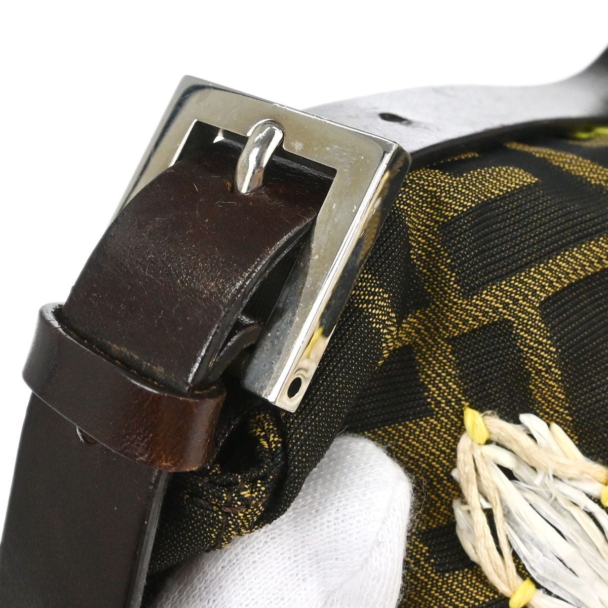 Fendi Brown Canvas Zucca Floral Embroidery Baguette Handbag
