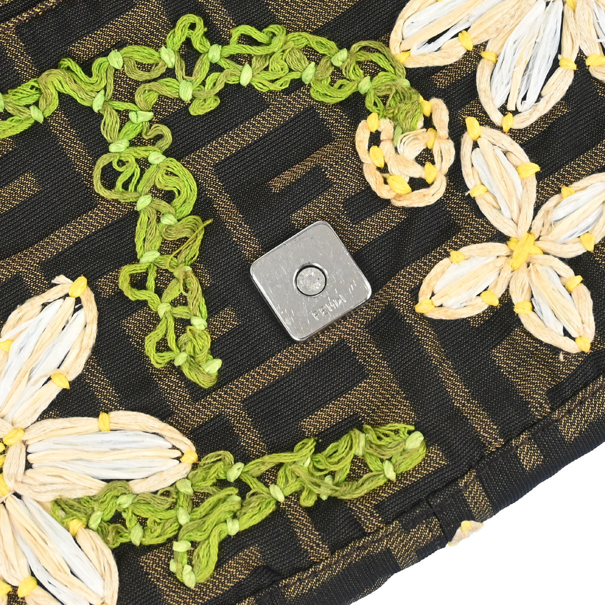 Fendi Brown Canvas Zucca Floral Embroidery Baguette Handbag