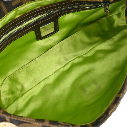 Fendi Brown Canvas Zucca Floral Embroidery Baguette Handbag
