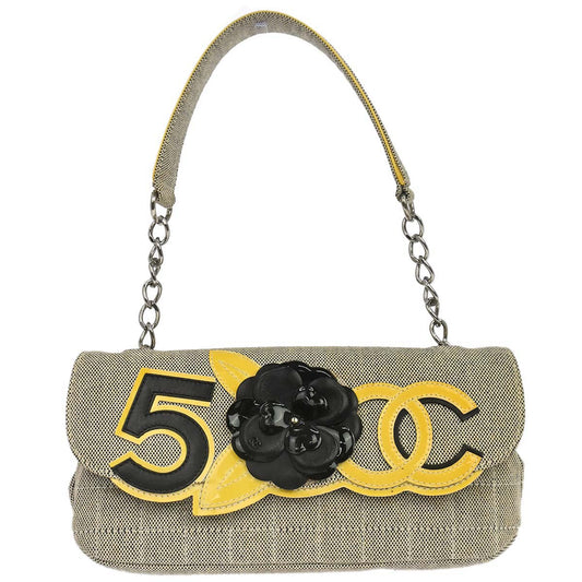 Chanel 2005-2006 Black Yellow Canvas Camellia No.5 CC Handbag
