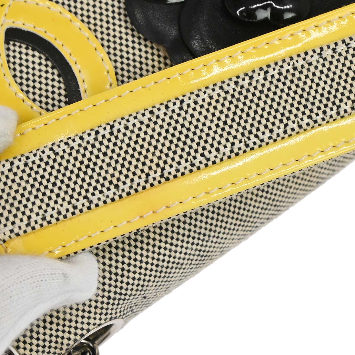 Chanel 2005-2006 Black Yellow Canvas Camellia No.5 CC Handbag
