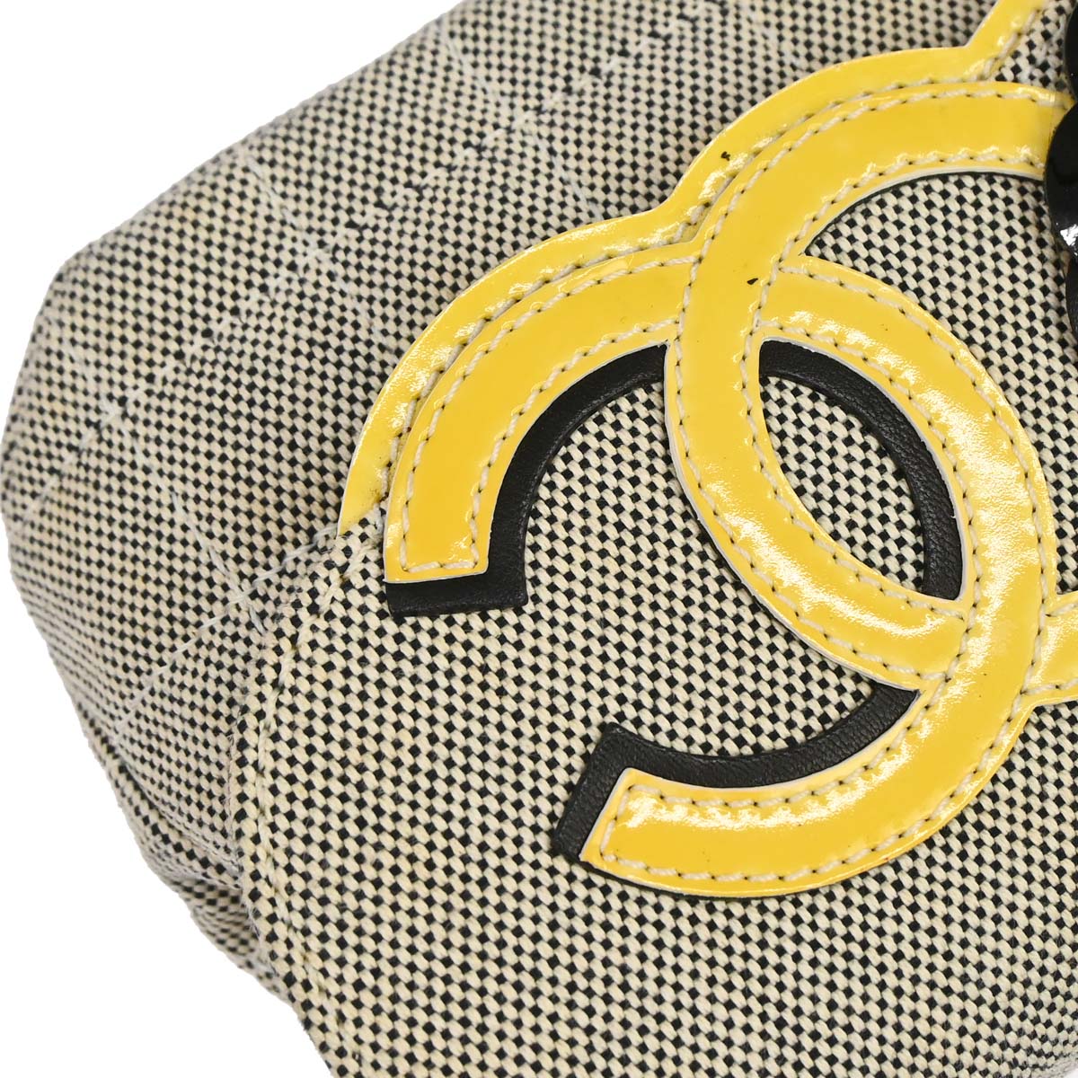 Chanel 2005-2006 Black Yellow Canvas Camellia No.5 CC Handbag