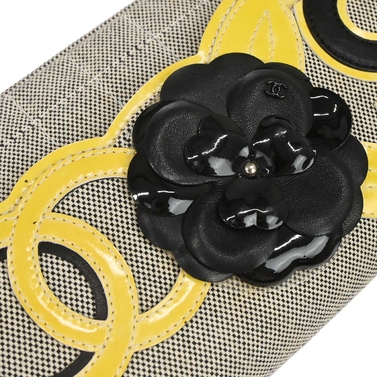 Chanel 2005-2006 Black Yellow Canvas Camellia No.5 CC Handbag