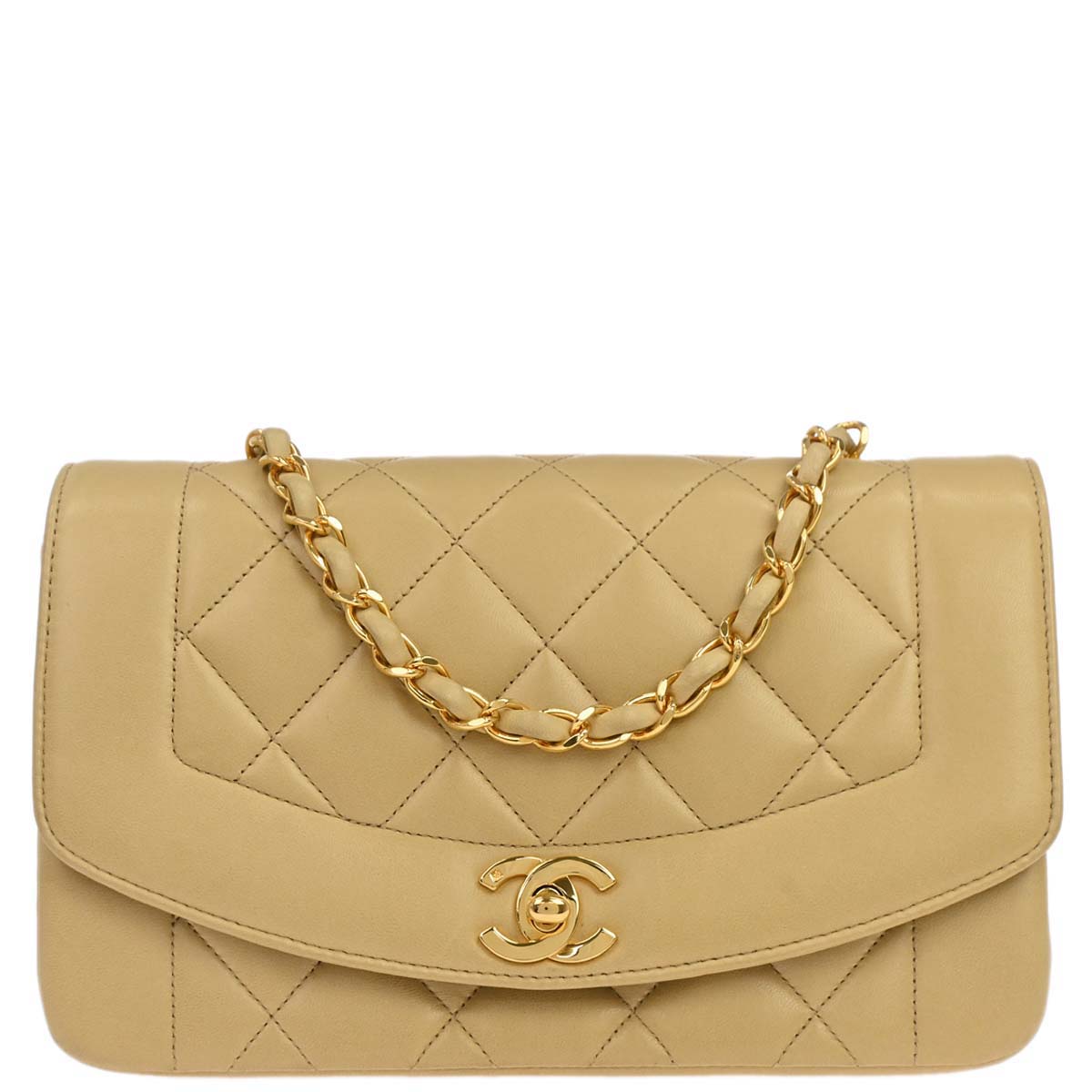 Chanel 1991-1994 Beige Lambskin Small Diana Shoulder Bag
