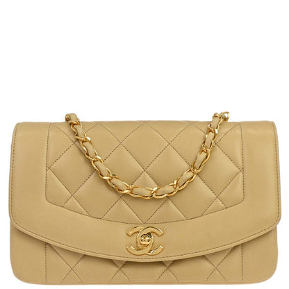 Chanel 1991-1994 Beige Lambskin Small Diana Shoulder Bag