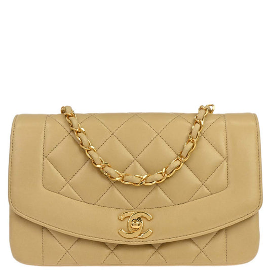 Chanel 1991-1994 Beige Lambskin Small Diana Shoulder Bag