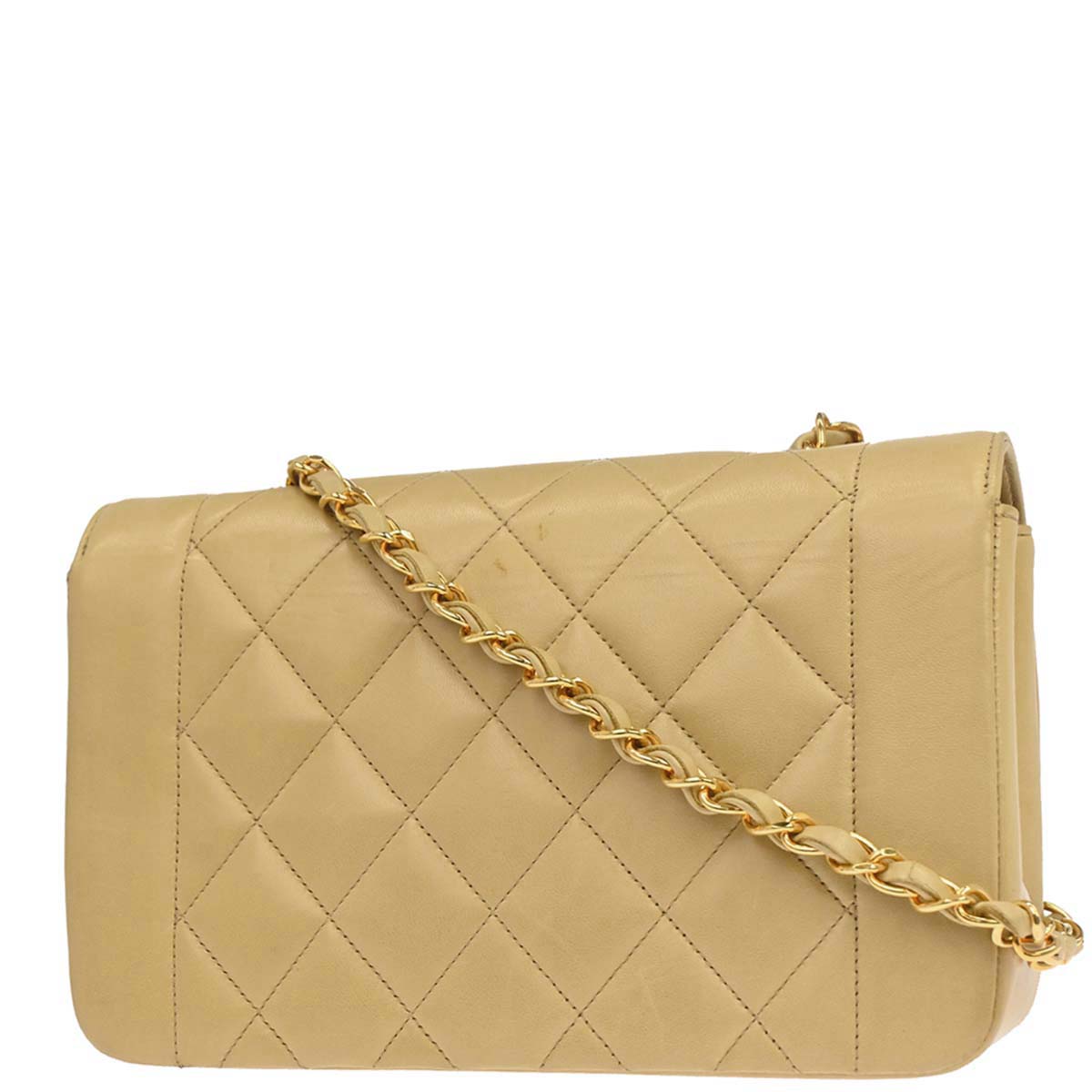 Chanel 1991-1994 Beige Lambskin Small Diana Shoulder Bag