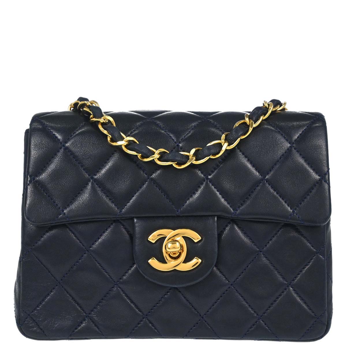 Chanel 1989-1991 Navy Lambskin Mini Classic Square Flap Shoulder Bag 17