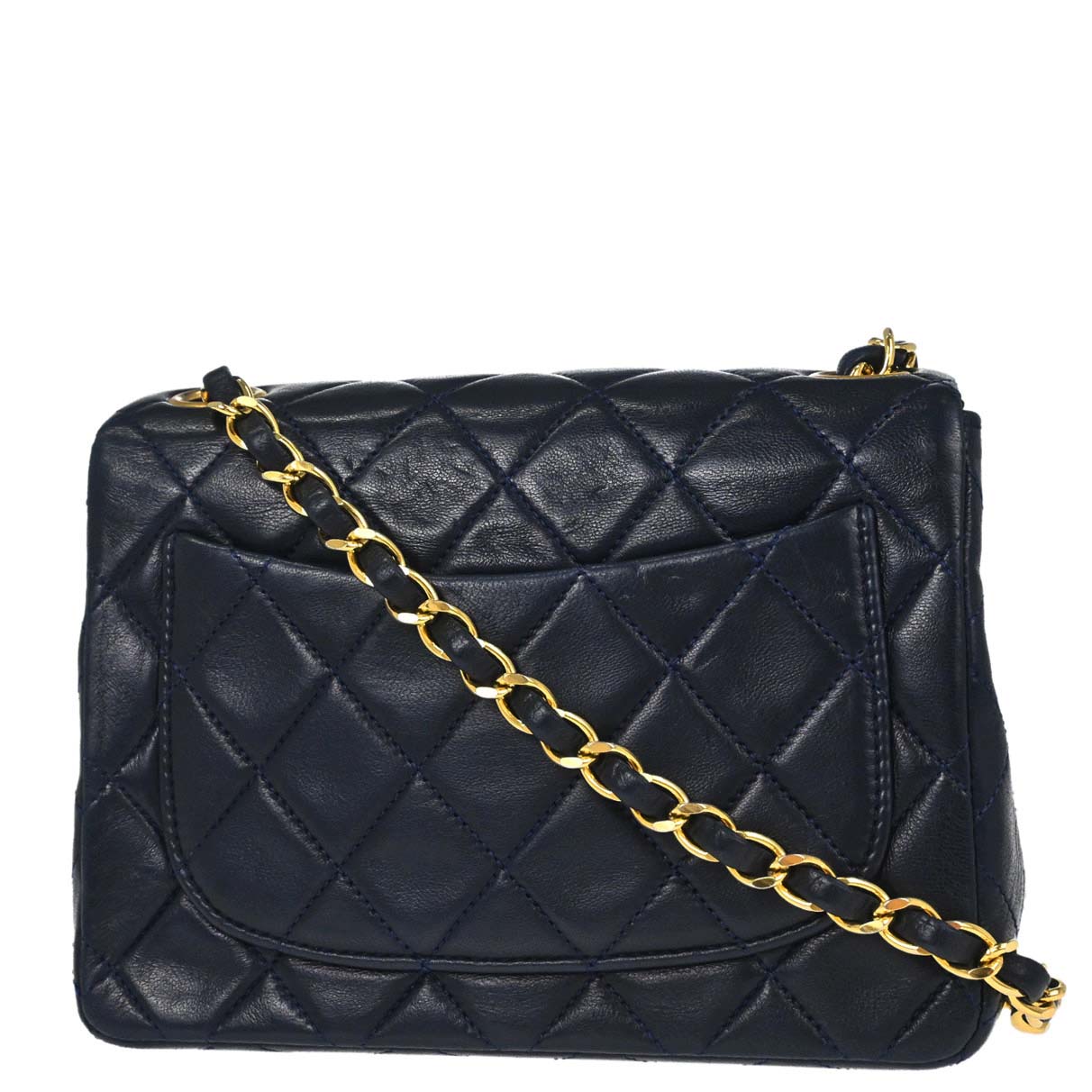 Chanel 1989-1991 Navy Lambskin Mini Classic Square Flap Shoulder Bag 17