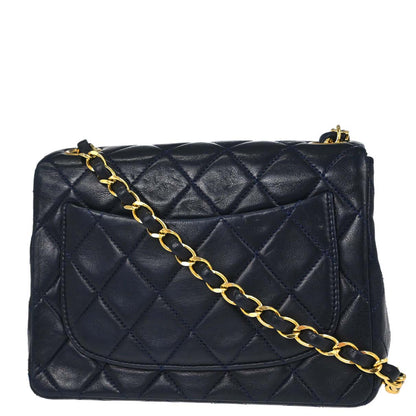 Chanel 1989-1991 Navy Lambskin Mini Classic Square Flap Shoulder Bag 17
