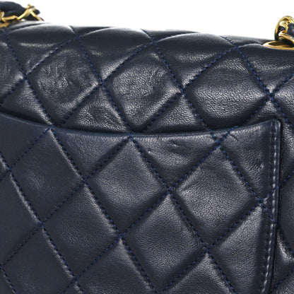 Chanel 1989-1991 Navy Lambskin Mini Classic Square Flap Shoulder Bag 17
