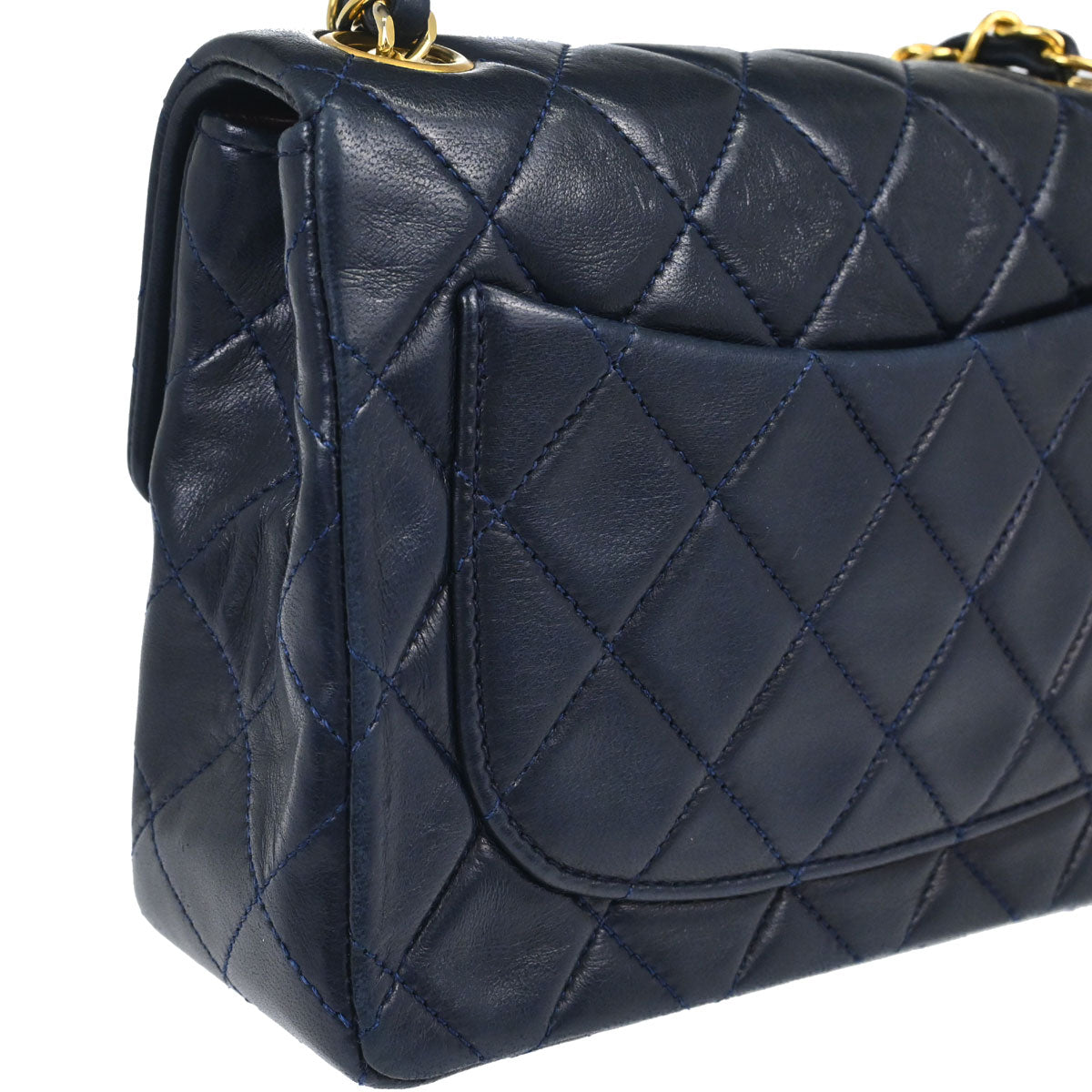 Chanel 1989-1991 Navy Lambskin Mini Classic Square Flap Shoulder Bag 17