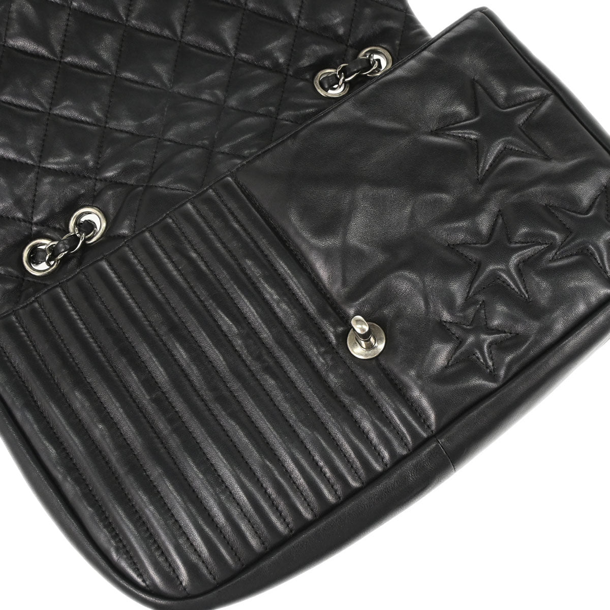 Chanel 2014 Black Lambskin Paris Dallas Stars and Stripes Flap Shoulder Bag