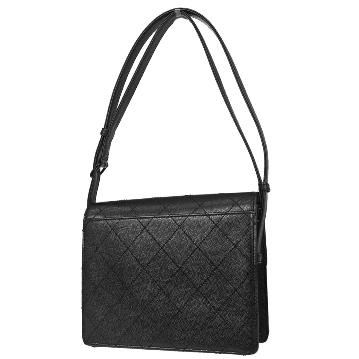 Chanel 1997-1999 Black Caviar Skin Straight Flap Shoulder Bag