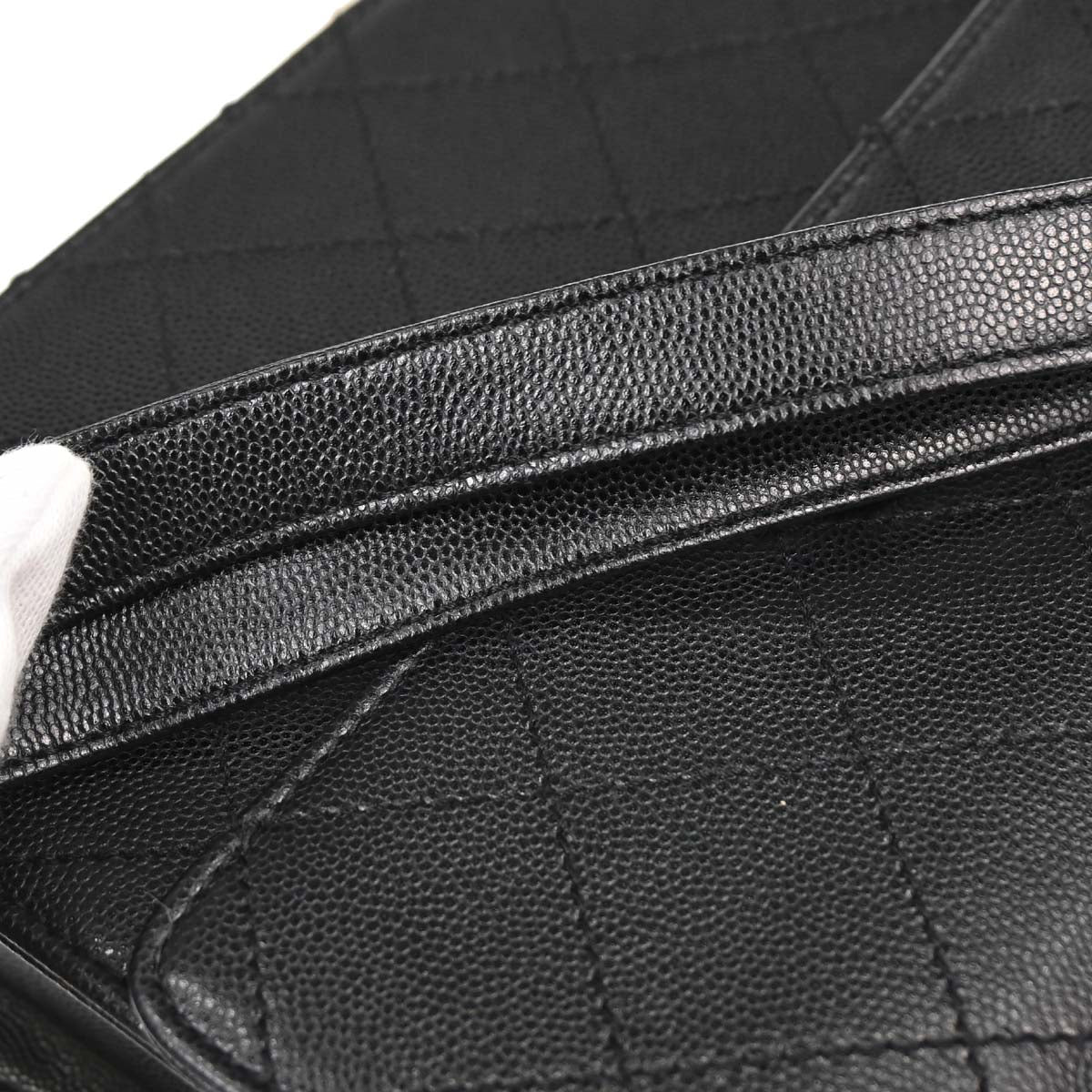 Chanel 1997-1999 Black Caviar Skin Straight Flap Shoulder Bag