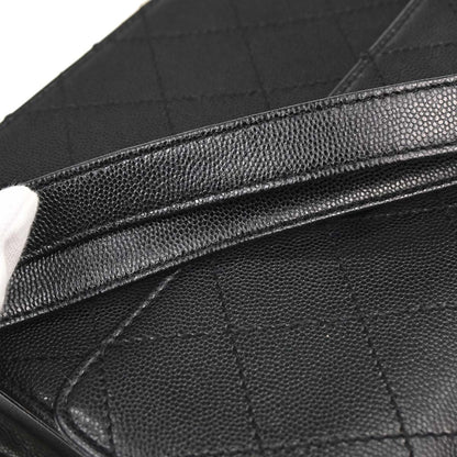 Chanel 1997-1999 Black Caviar Skin Straight Flap Shoulder Bag
