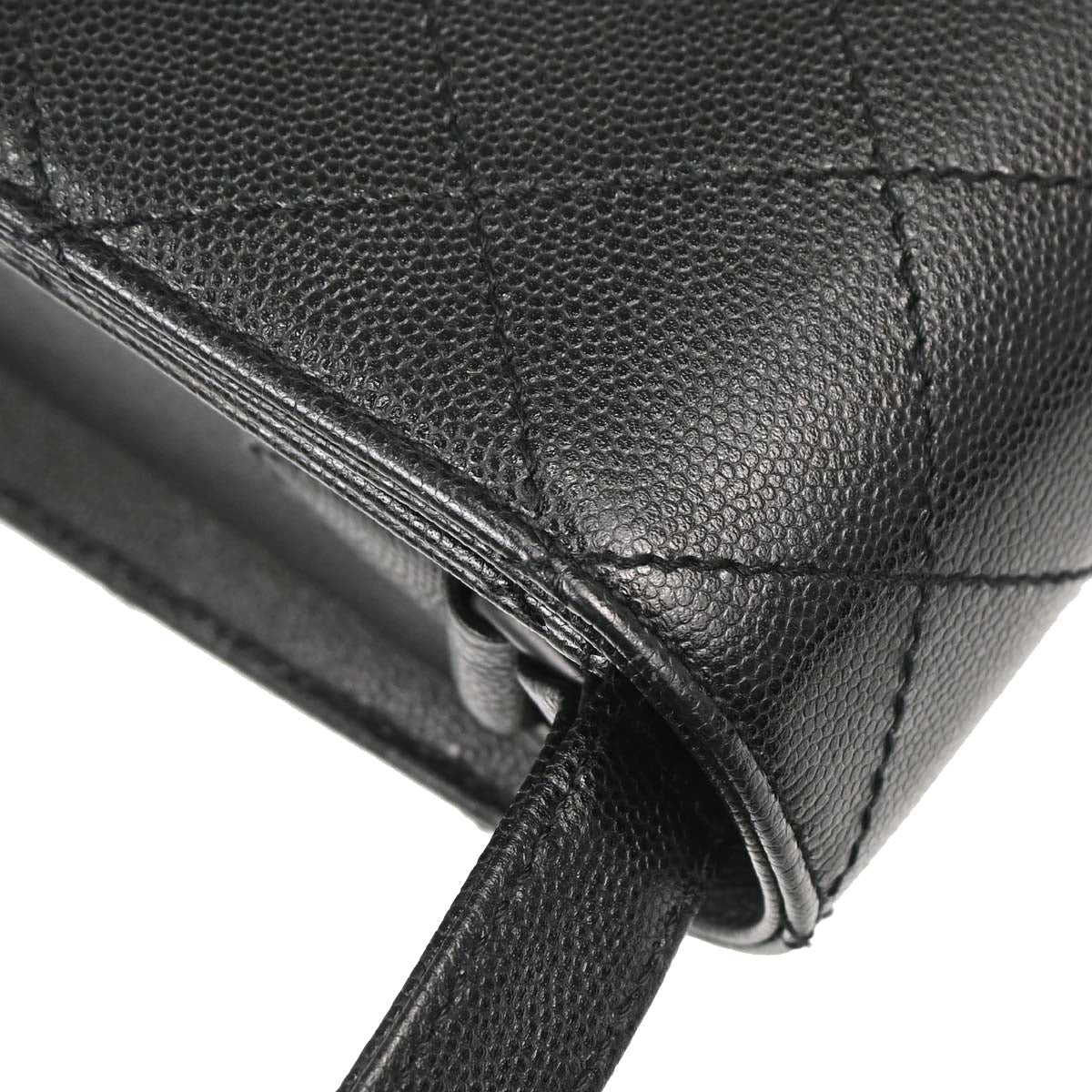 Chanel 1997-1999 Black Caviar Skin Straight Flap Shoulder Bag