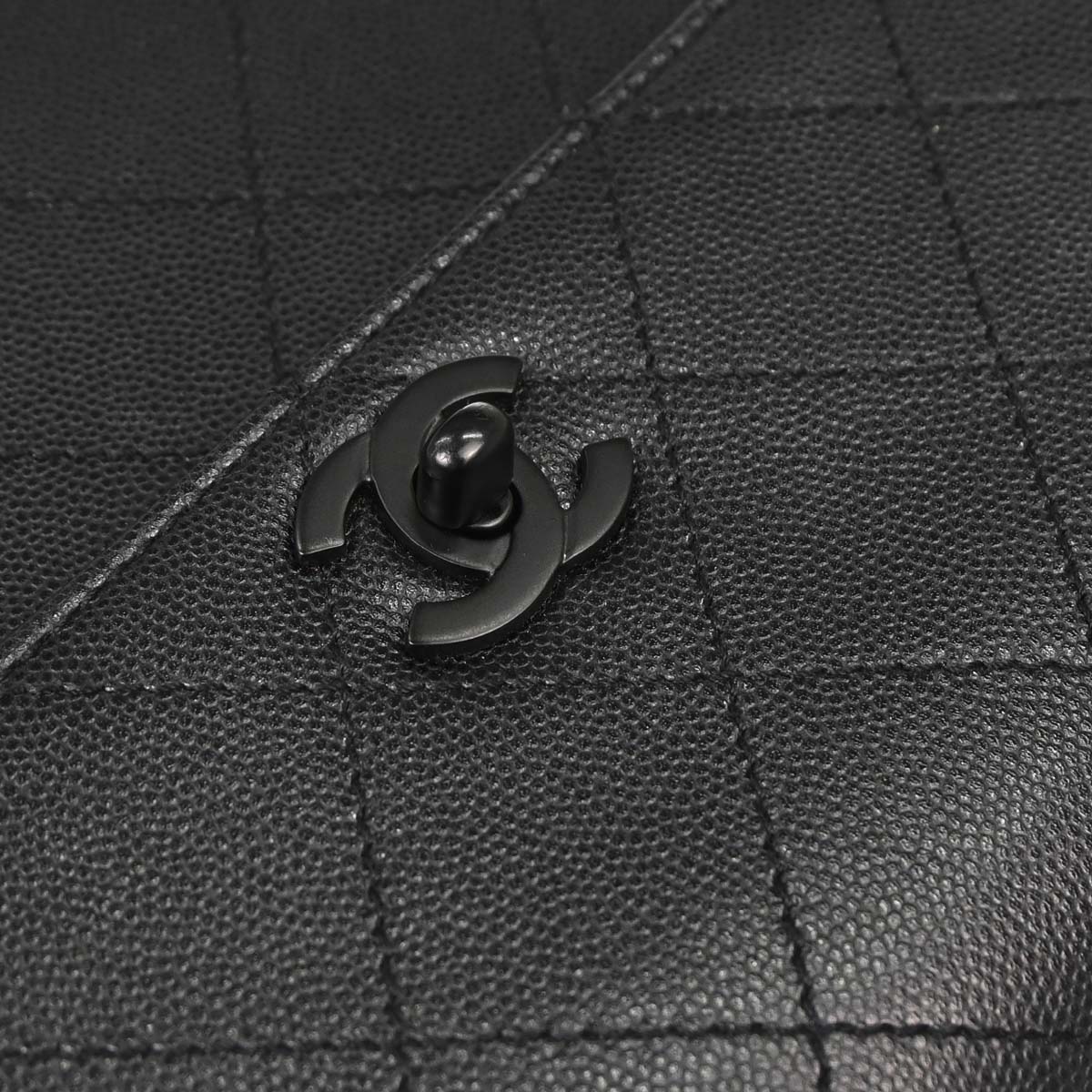 Chanel 1997-1999 Black Caviar Skin Straight Flap Shoulder Bag