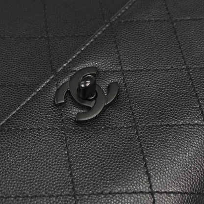 Chanel 1997-1999 Black Caviar Skin Straight Flap Shoulder Bag
