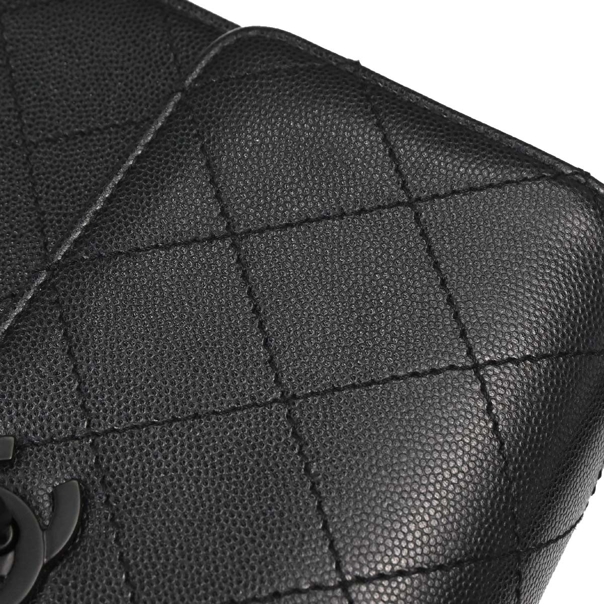 Chanel 1997-1999 Black Caviar Skin Straight Flap Shoulder Bag