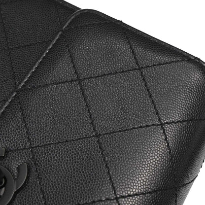 Chanel 1997-1999 Black Caviar Skin Straight Flap Shoulder Bag