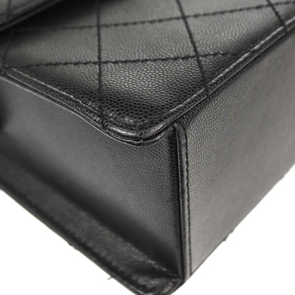 Chanel 1997-1999 Black Caviar Skin Straight Flap Shoulder Bag