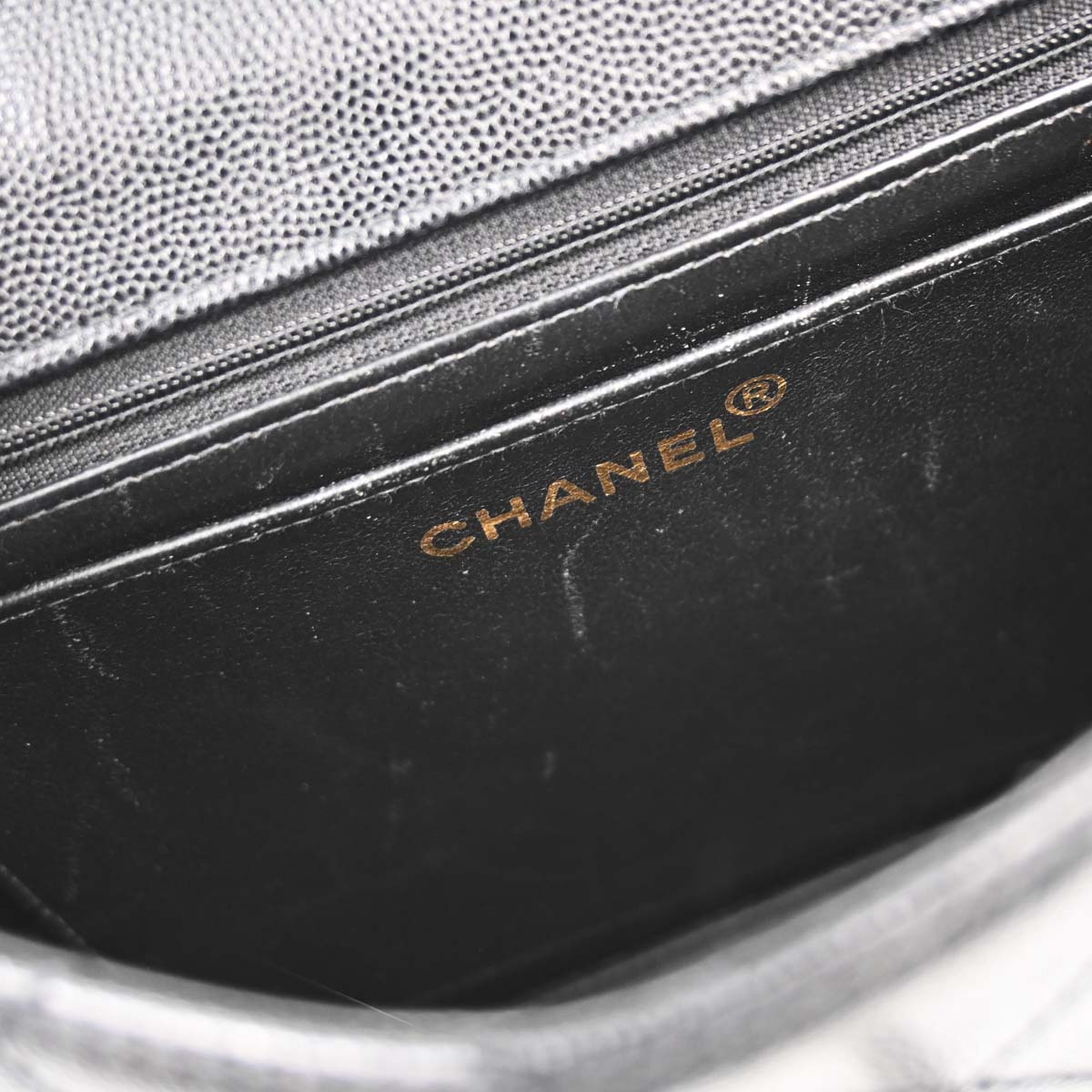 Chanel 1997-1999 Black Caviar Skin Straight Flap Shoulder Bag