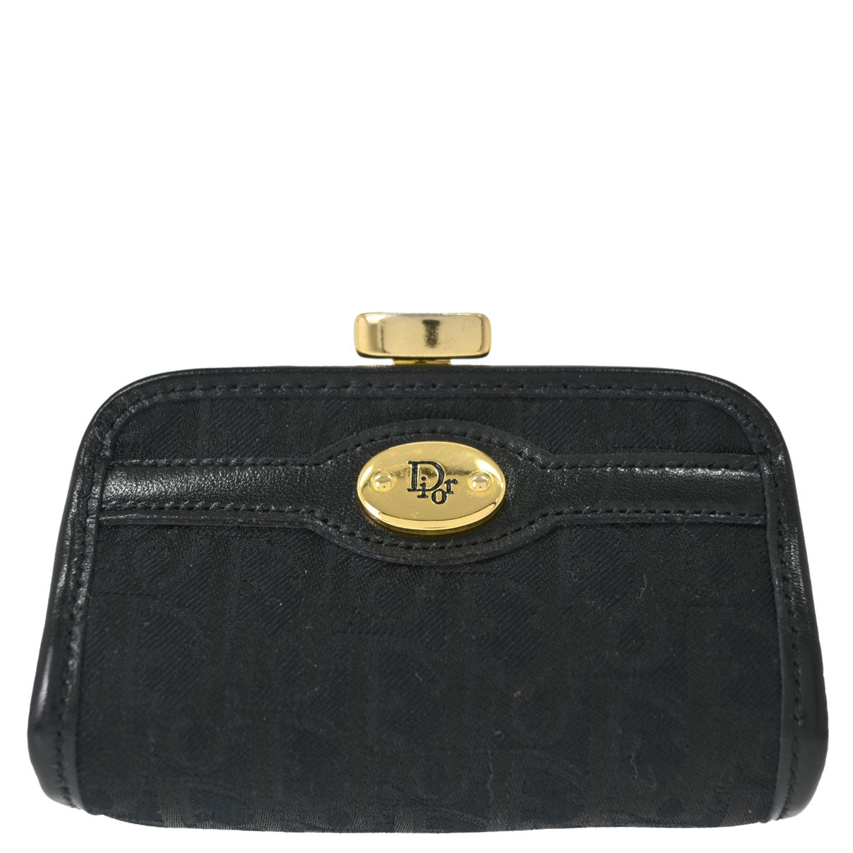 Christian Dior Black Trotter Kiss Lock Coin Purse Wallet Mini Pouch