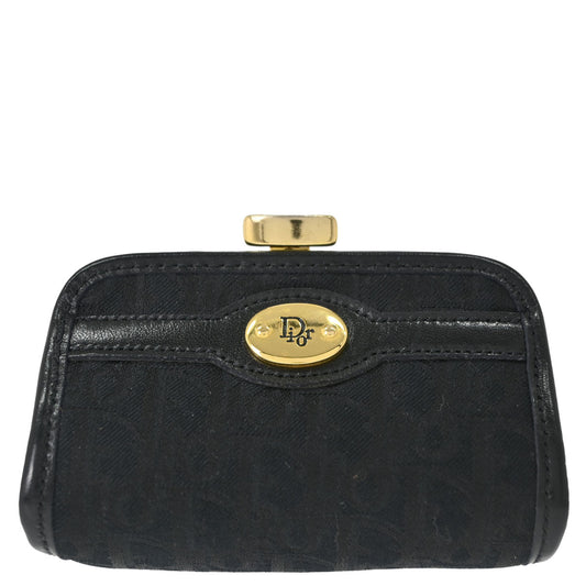 Christian Dior Black Trotter Kiss Lock Coin Purse Wallet Mini Pouch